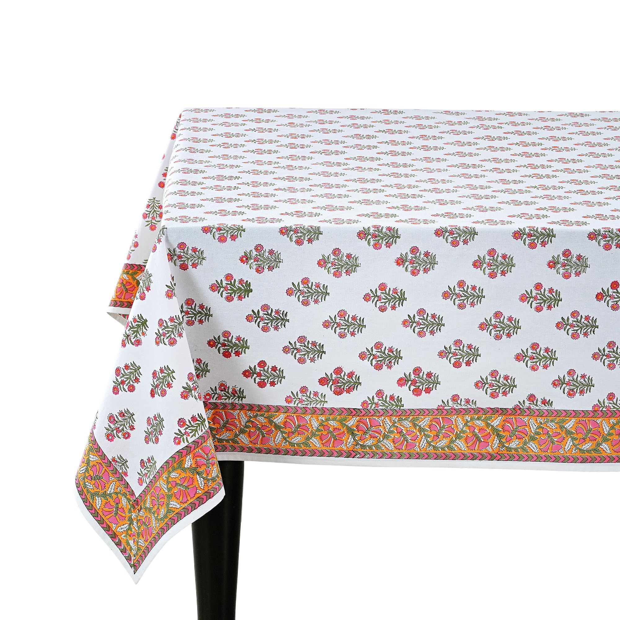 Hand Block Print Cotton Tablecloth - Sun Kissed Petals