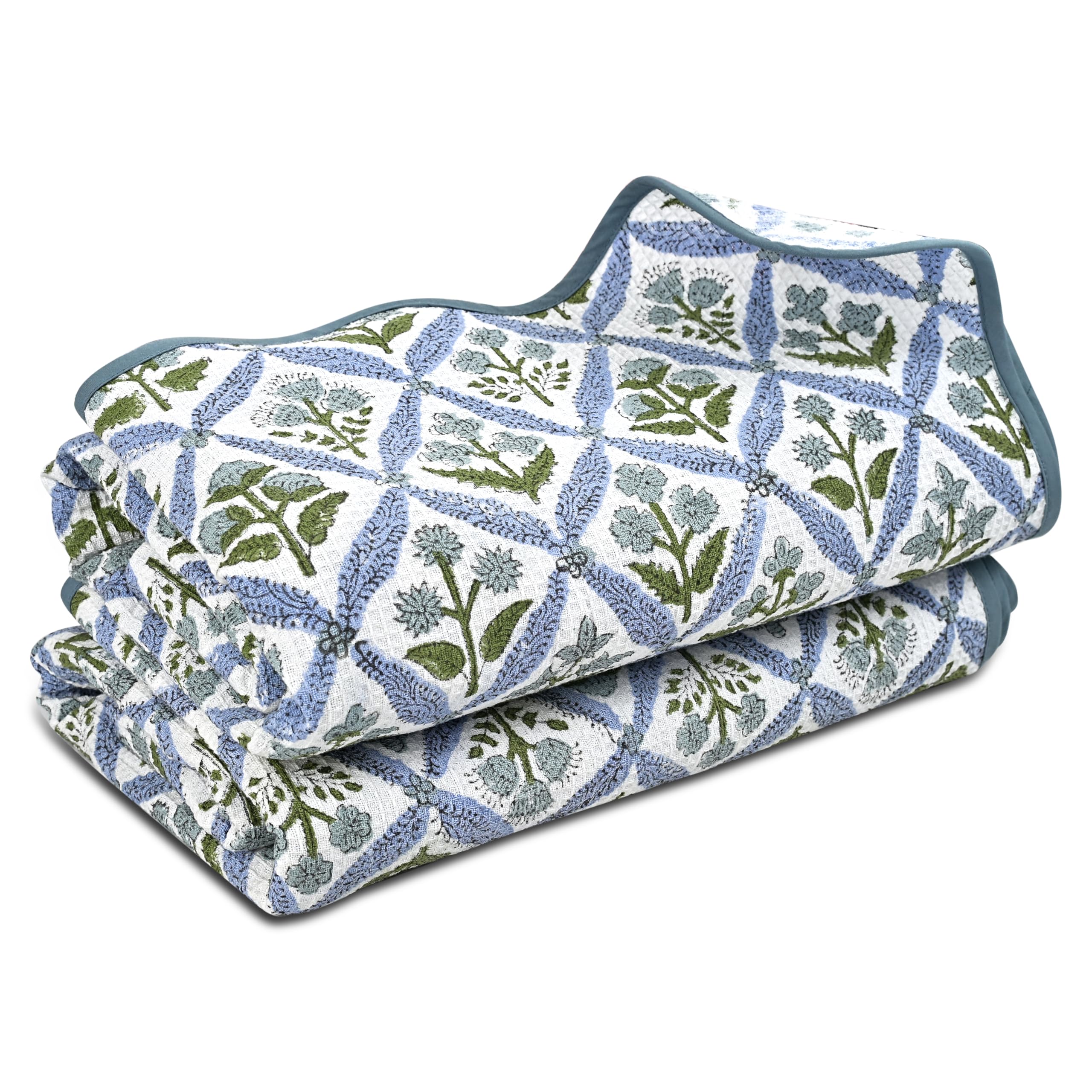 Hand Block Print Cotton Kitchen Towel - Light Steel Blue
