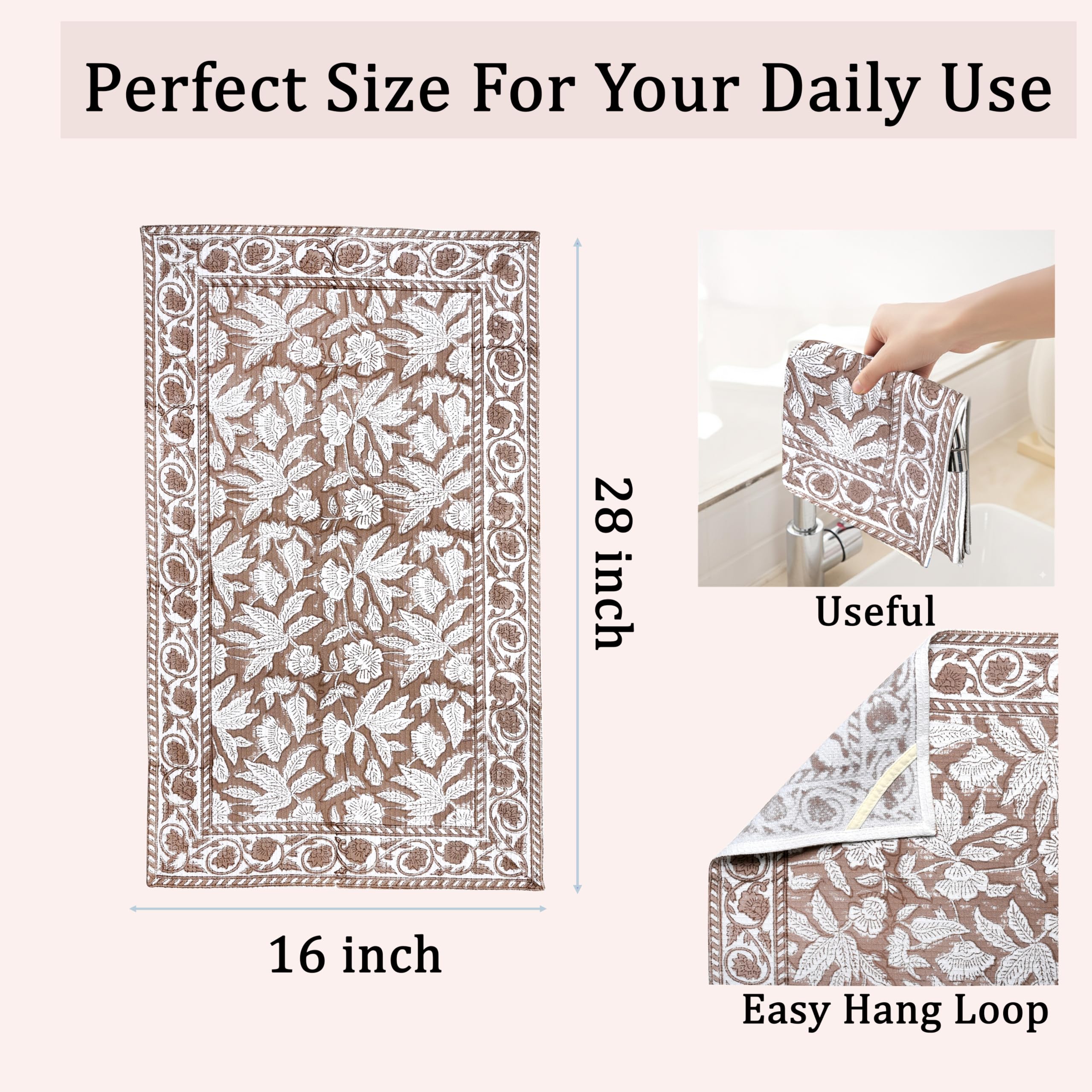 Hand Block Print Cotton Kitchen Towel - Oak Brown