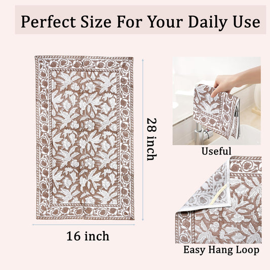 Hand Block Print Cotton Kitchen Towel - Oak Brown