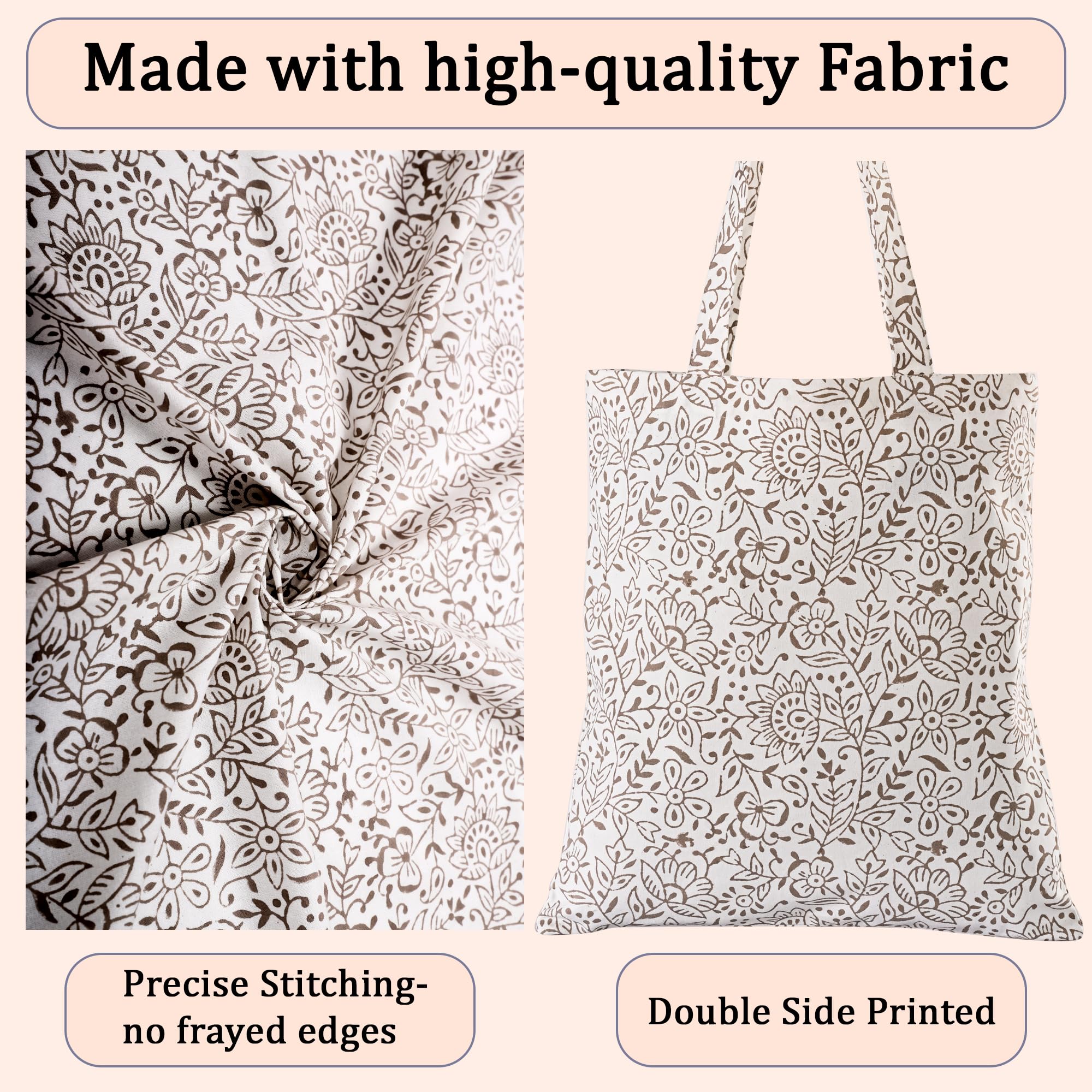 Hand Block Print Cotton Tote Bag - Taupe