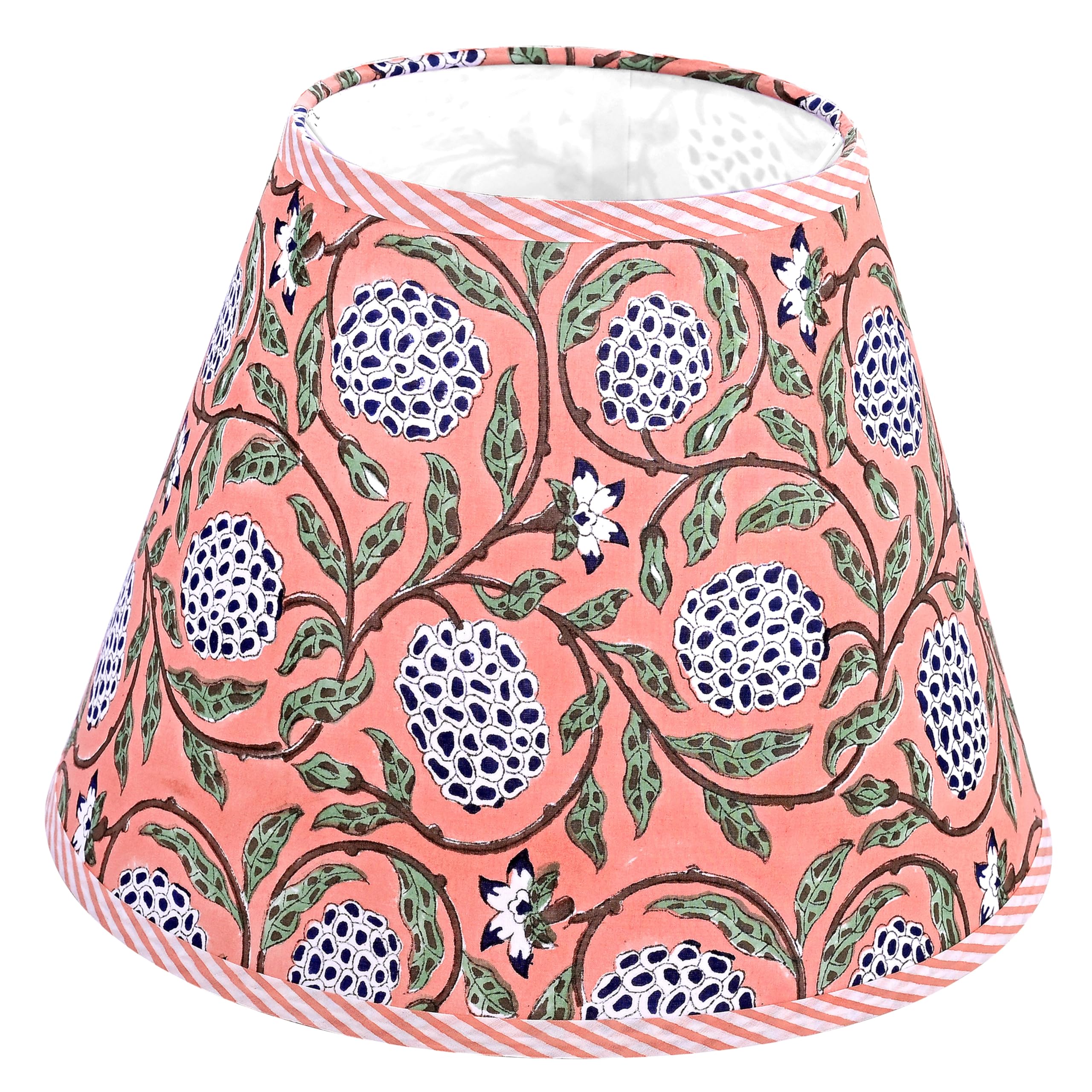Hand Block Print Cotton Lampshade - Dark Salmon Pink