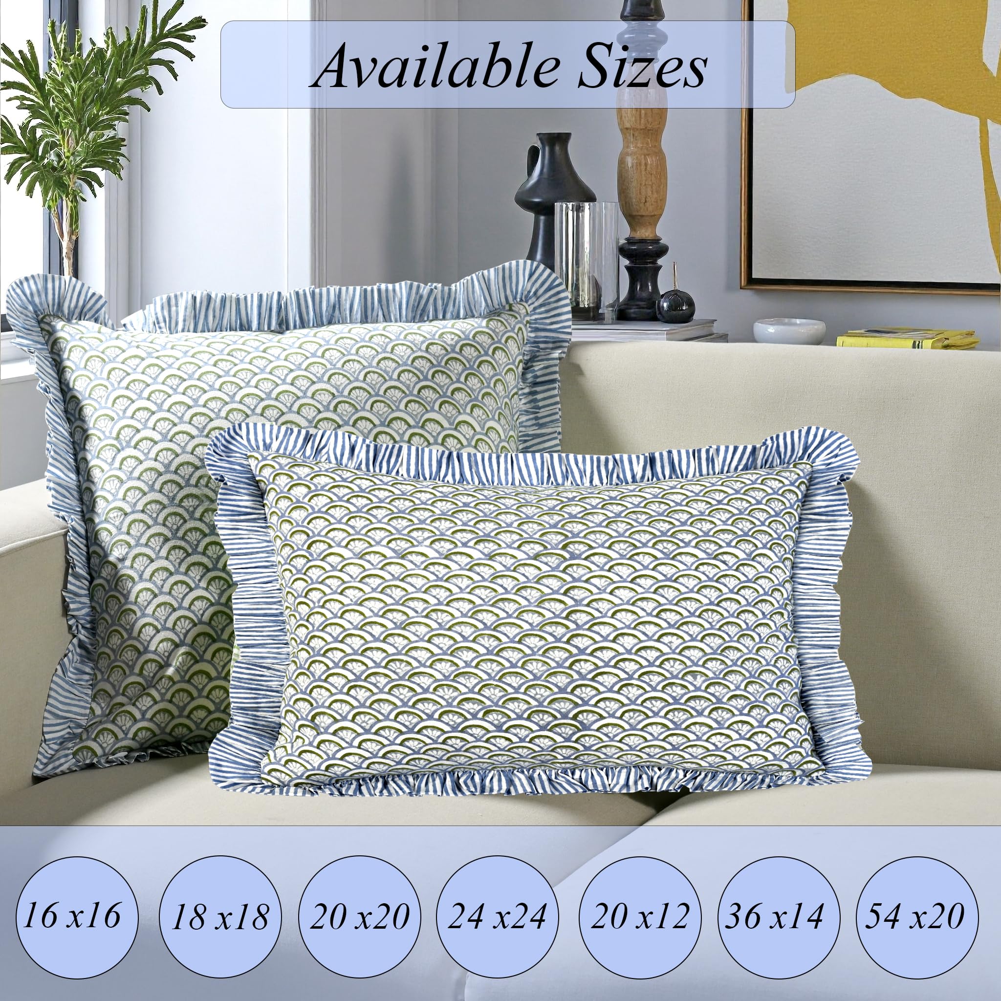Hand Block Print Cotton Throw Pillow Cover - Hand Fan Harmony
