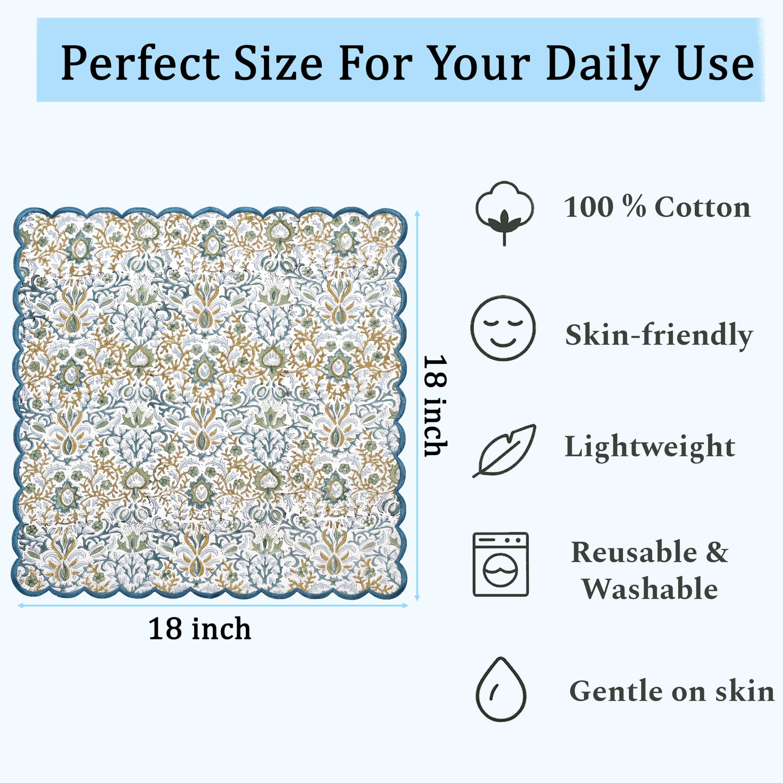 Hand Block Print Cotton Cloth Napkin - Indigo Floral