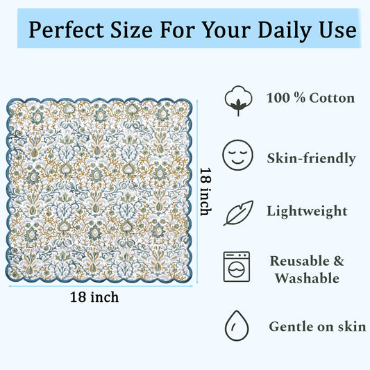 Hand Block Print Cotton Cloth Napkin - Indigo Floral