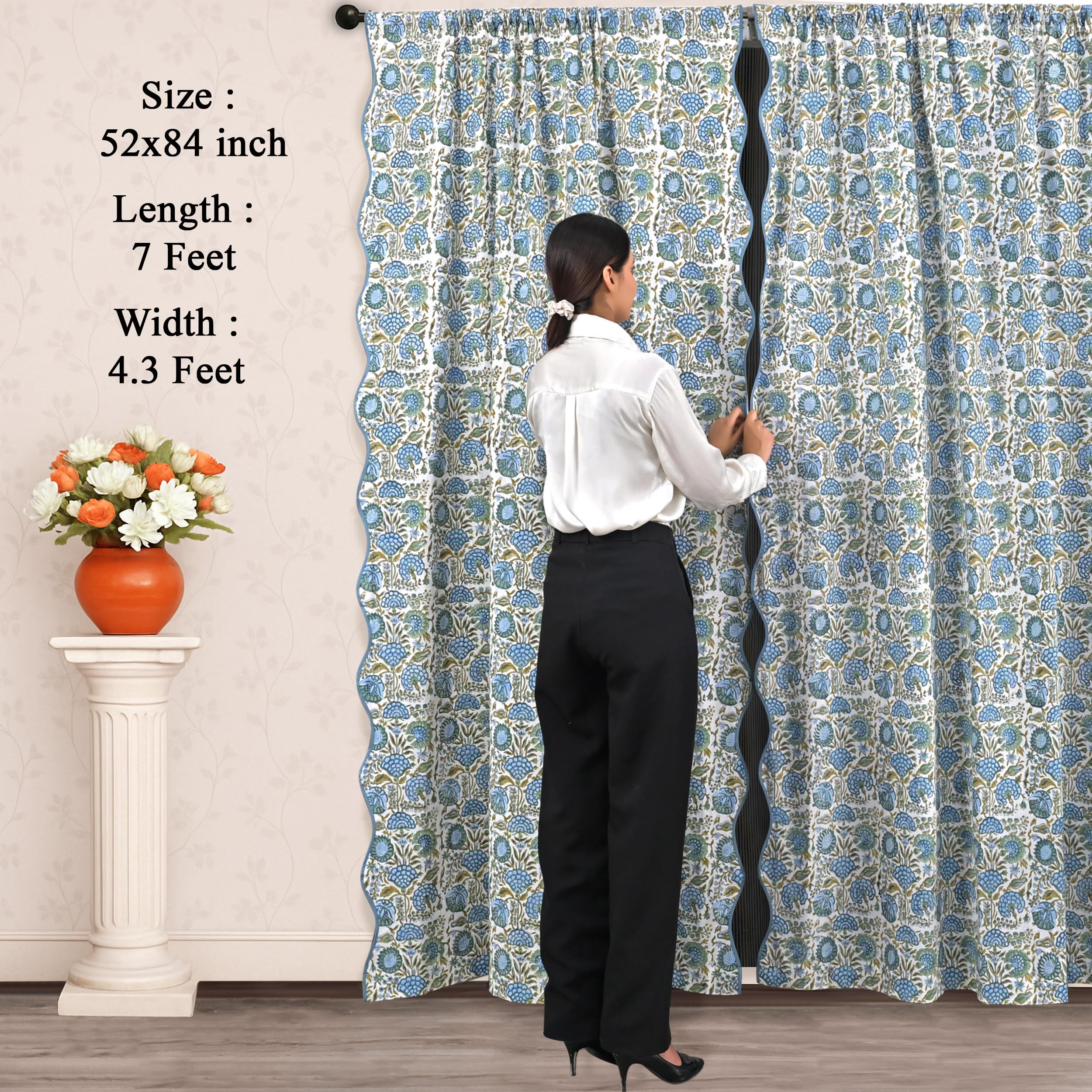 Hand Block Print Cotton Curtain - Asparagus Green