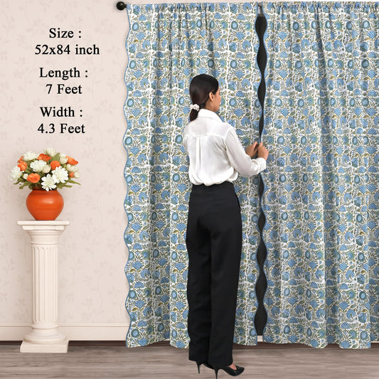 Hand Block Print Cotton Curtain - Asparagus Green