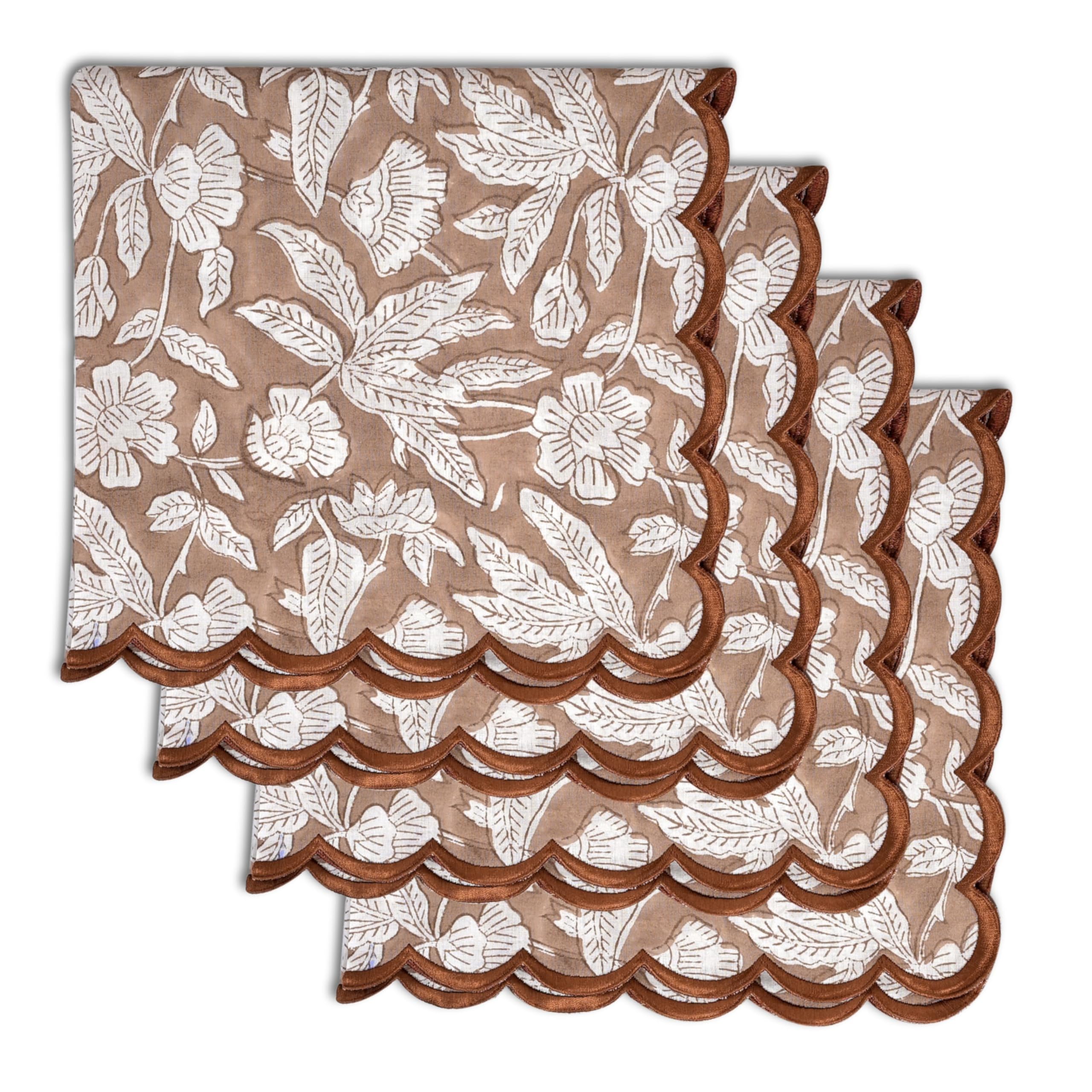 Hand Block Print Cotton Cloth Napkin - Oak Brown