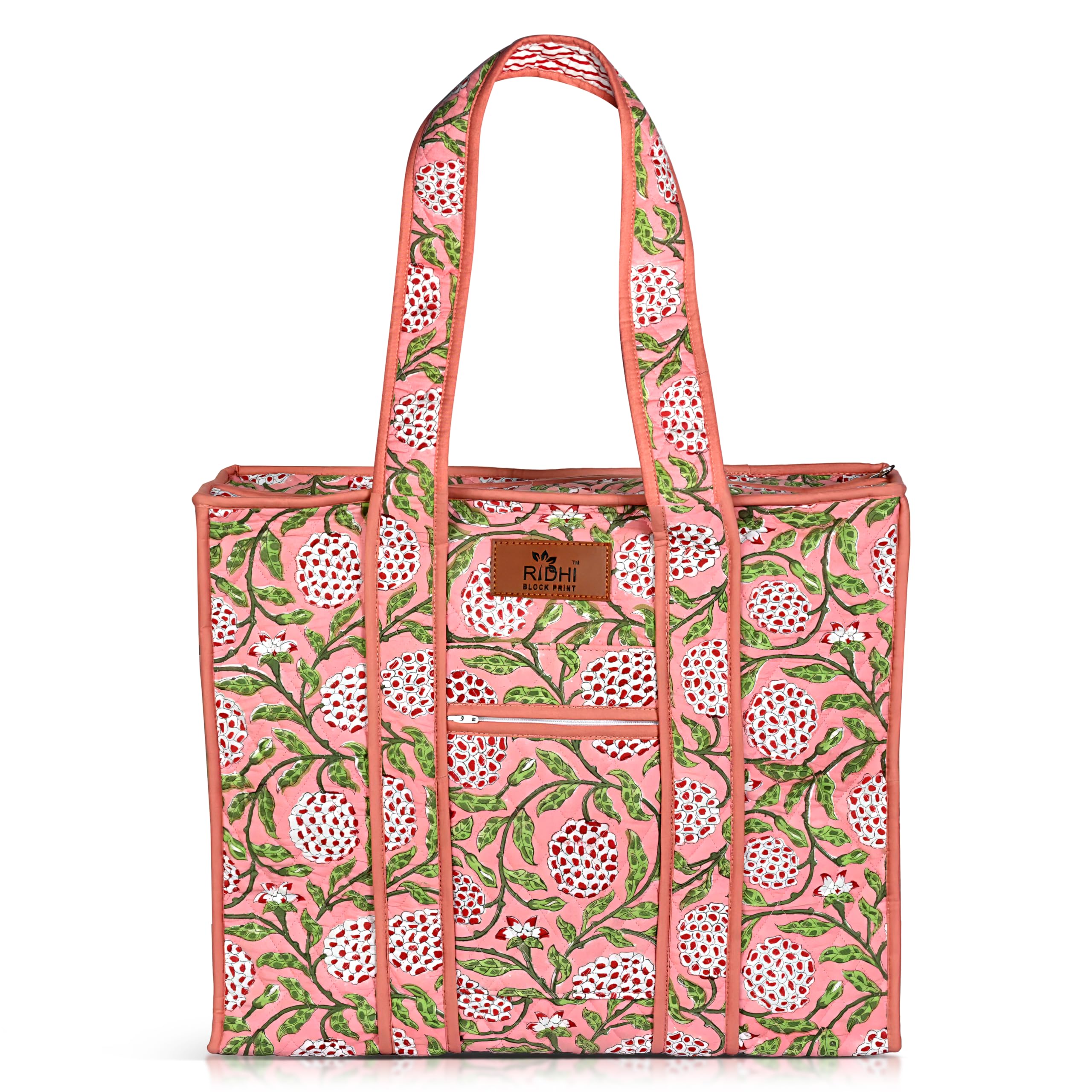 Hand Block Print Cotton Handbag - Strawberry Pink