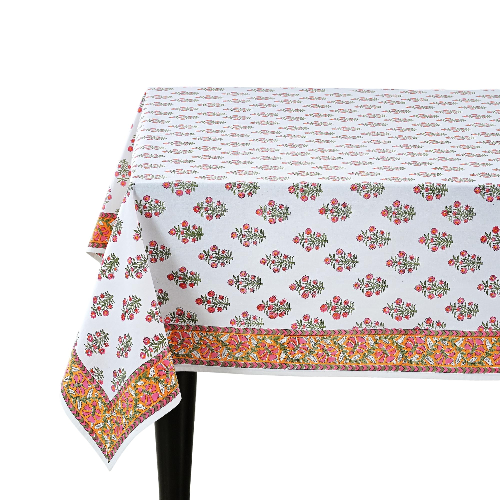 Hand Block Print Cotton Tablecloth - Sun Kissed Petals