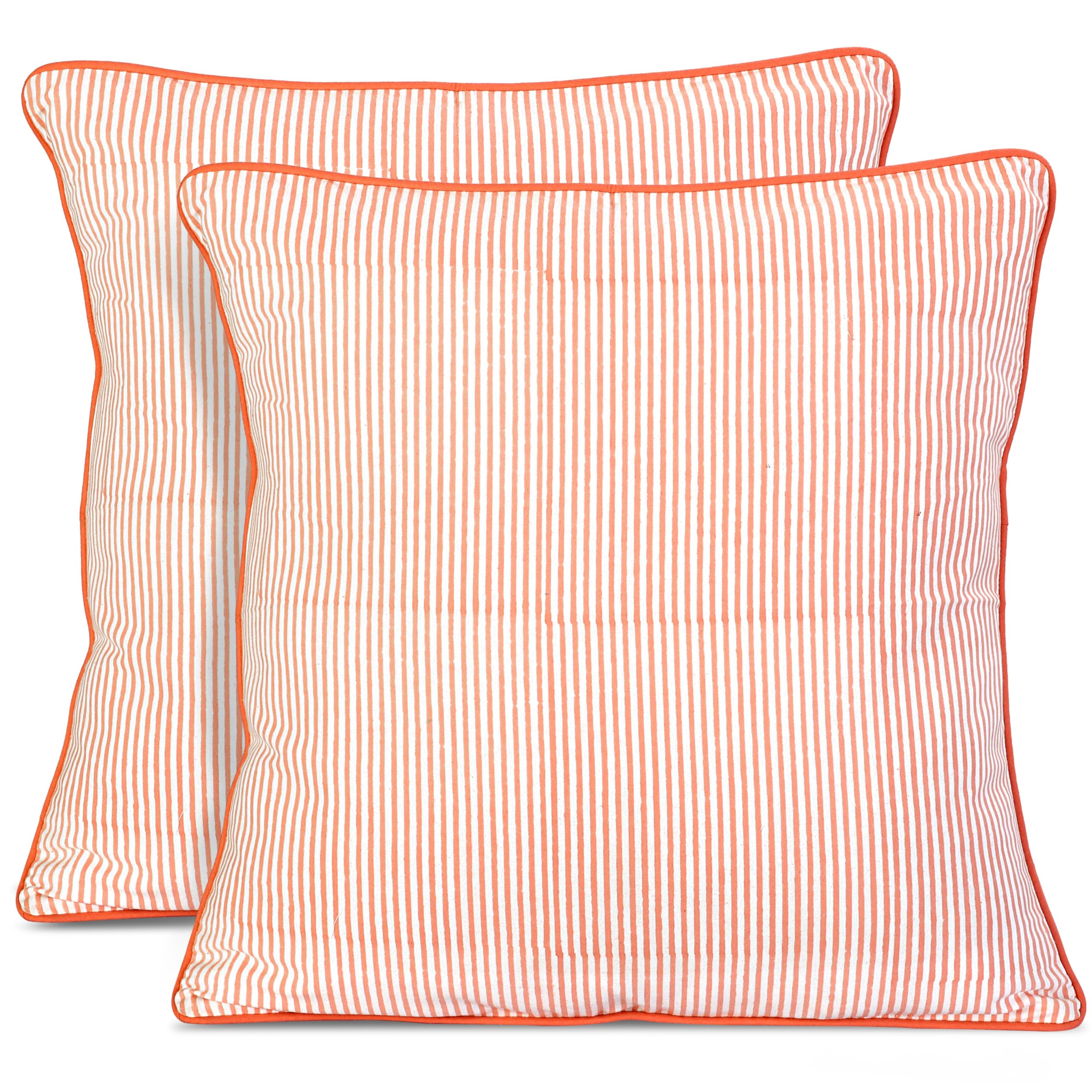 Hand Block Print Cotton Throw Pillow Cover - Pink Stripe