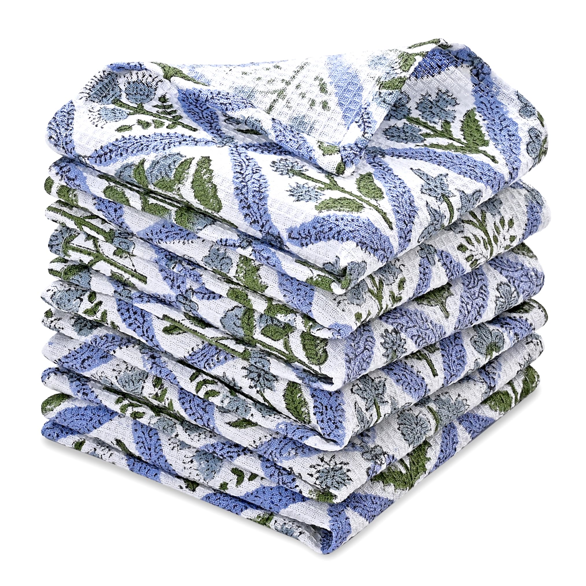 Hand Block Print Cotton Kitchen Towel - Light Steel Blue