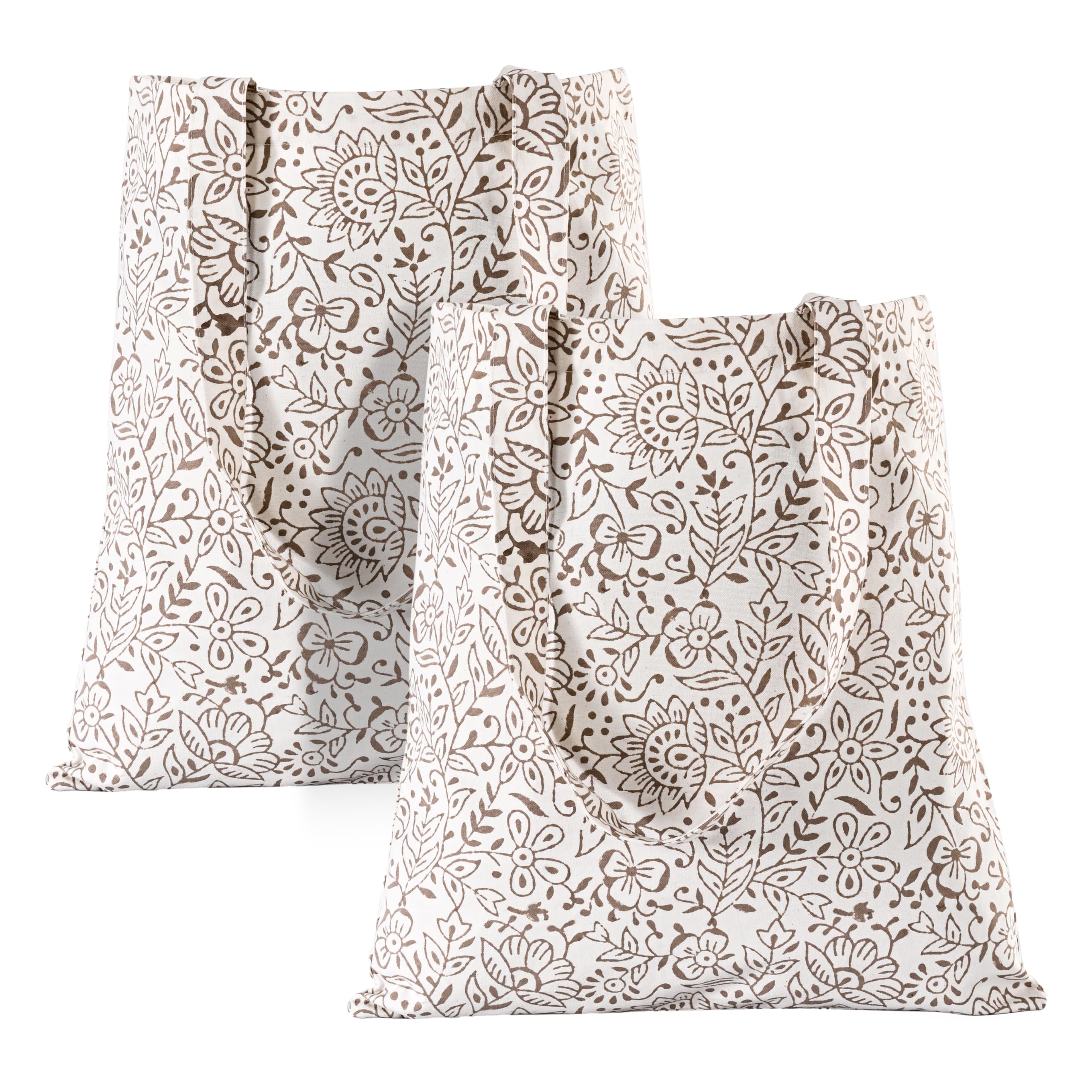 Hand Block Print Cotton Tote Bag - Taupe