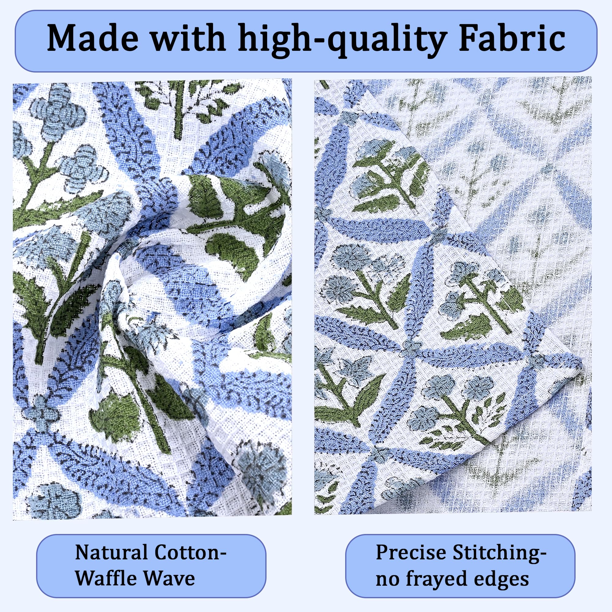 Hand Block Print Cotton Kitchen Towel - Light Steel Blue