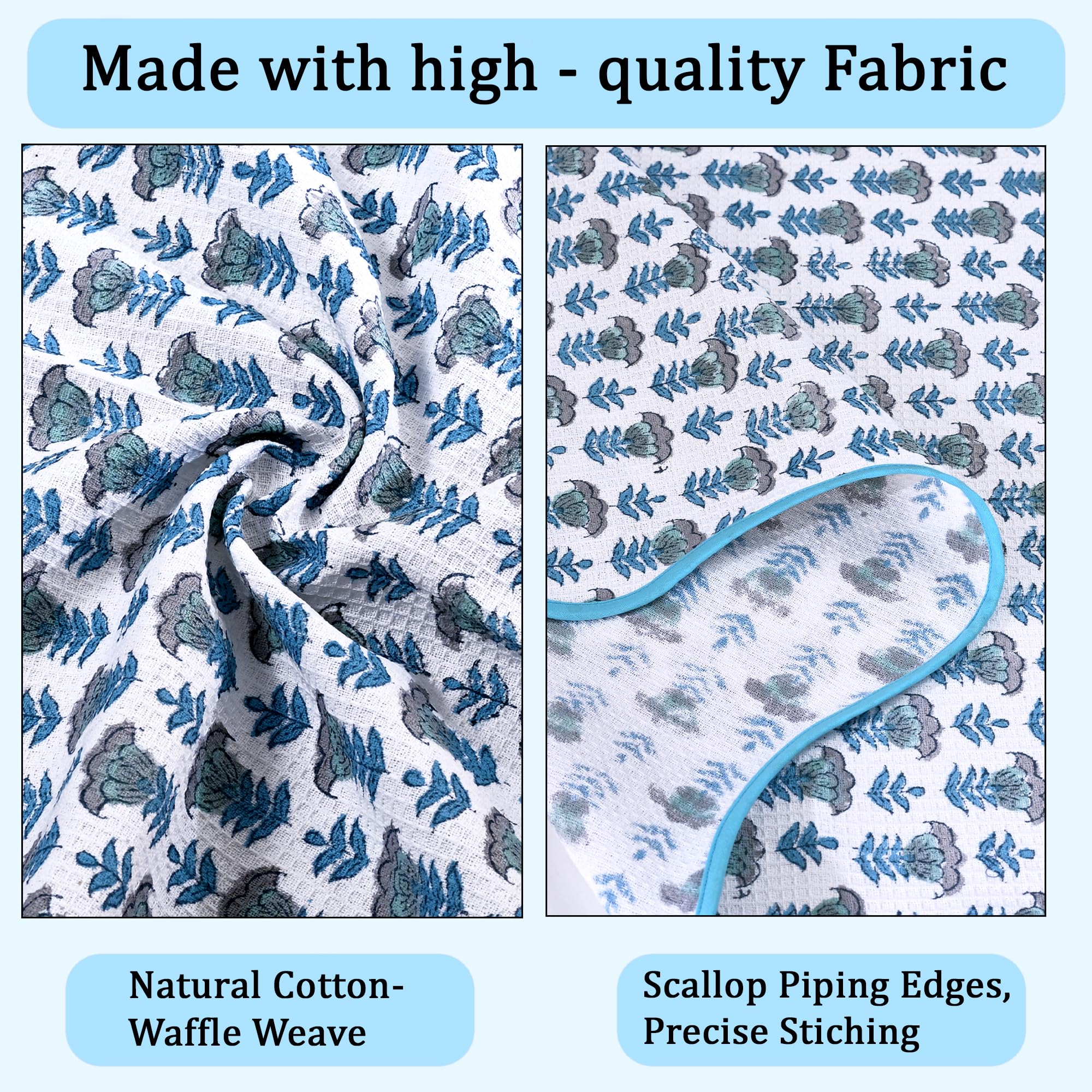 Hand Block Print Cotton Kitchen Towel - Aquamarine Blue
