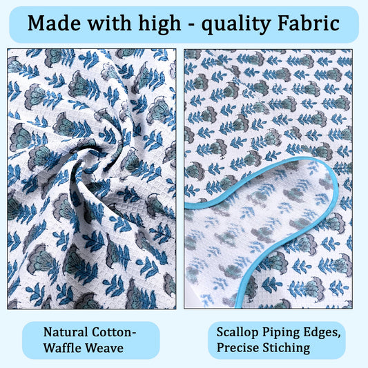 Hand Block Print Cotton Kitchen Towel - Aquamarine Blue