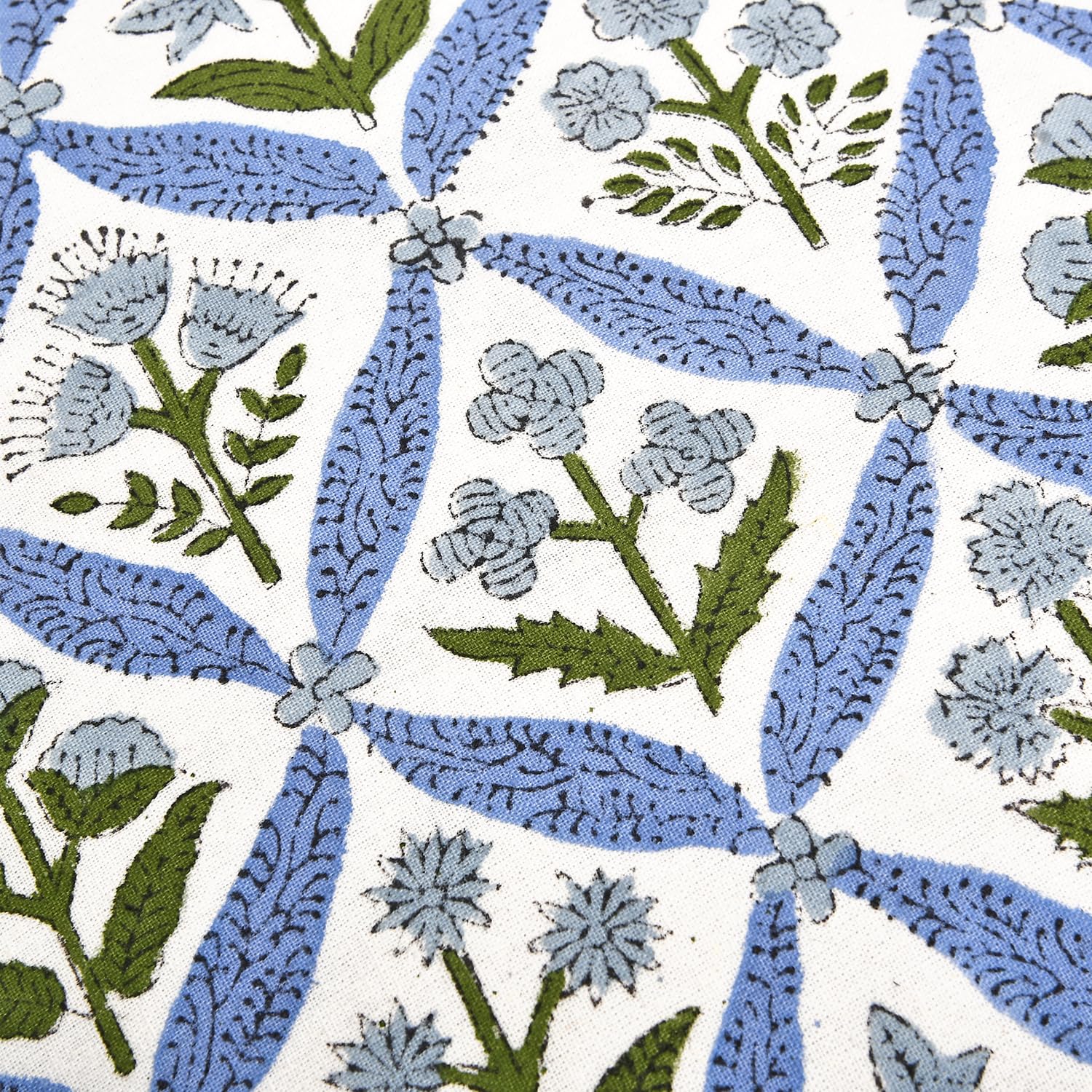Hand Block Print Cotton Throw Pillow Cover - Light Steel Blue