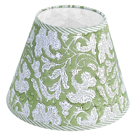 Hand Block Print Cotton Lampshade - Sage Green