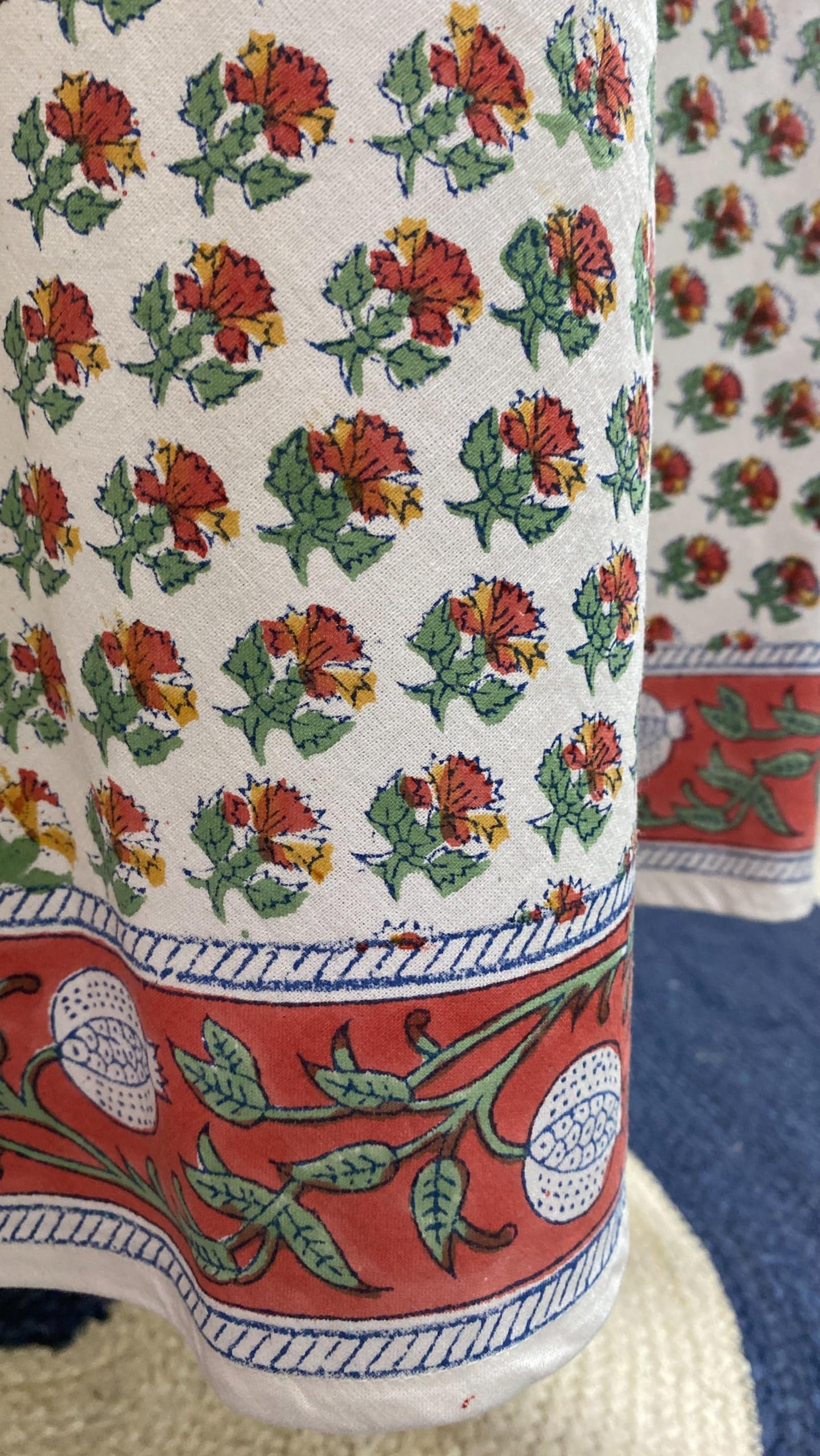 Hand Block Print Cotton Tablecloth - Meca Orange