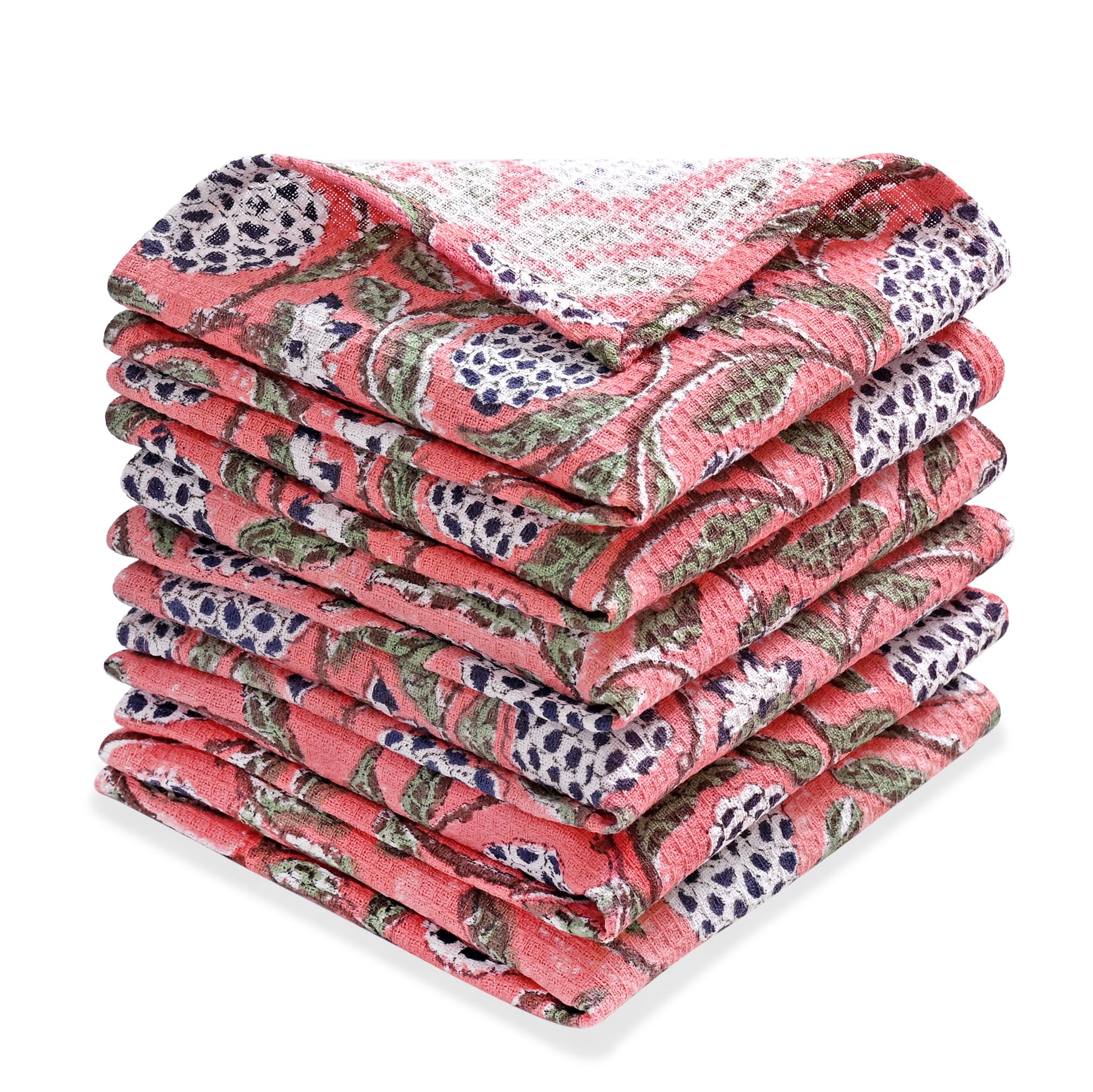 Hand Block Print Cotton Kitchen Towel - Dark Salmon Pink