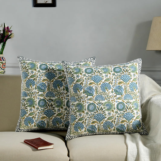 Hand Block Print Cotton Throw Pillow Cover - Asparagus Green