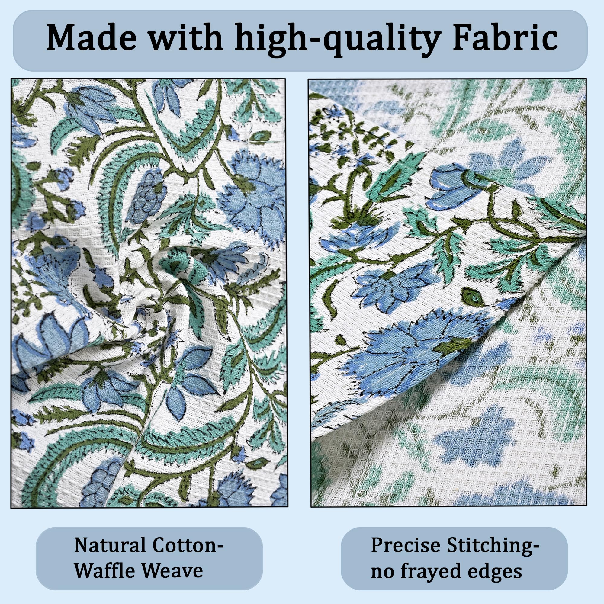 Hand Block Print Cotton Kitchen Towel - Columbia Blue