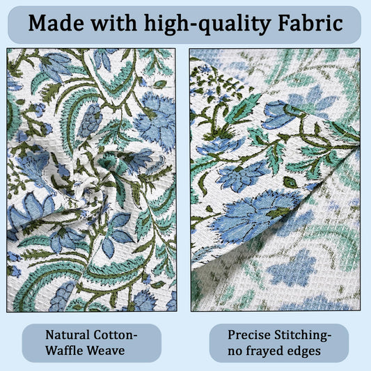 Hand Block Print Cotton Kitchen Towel - Columbia Blue