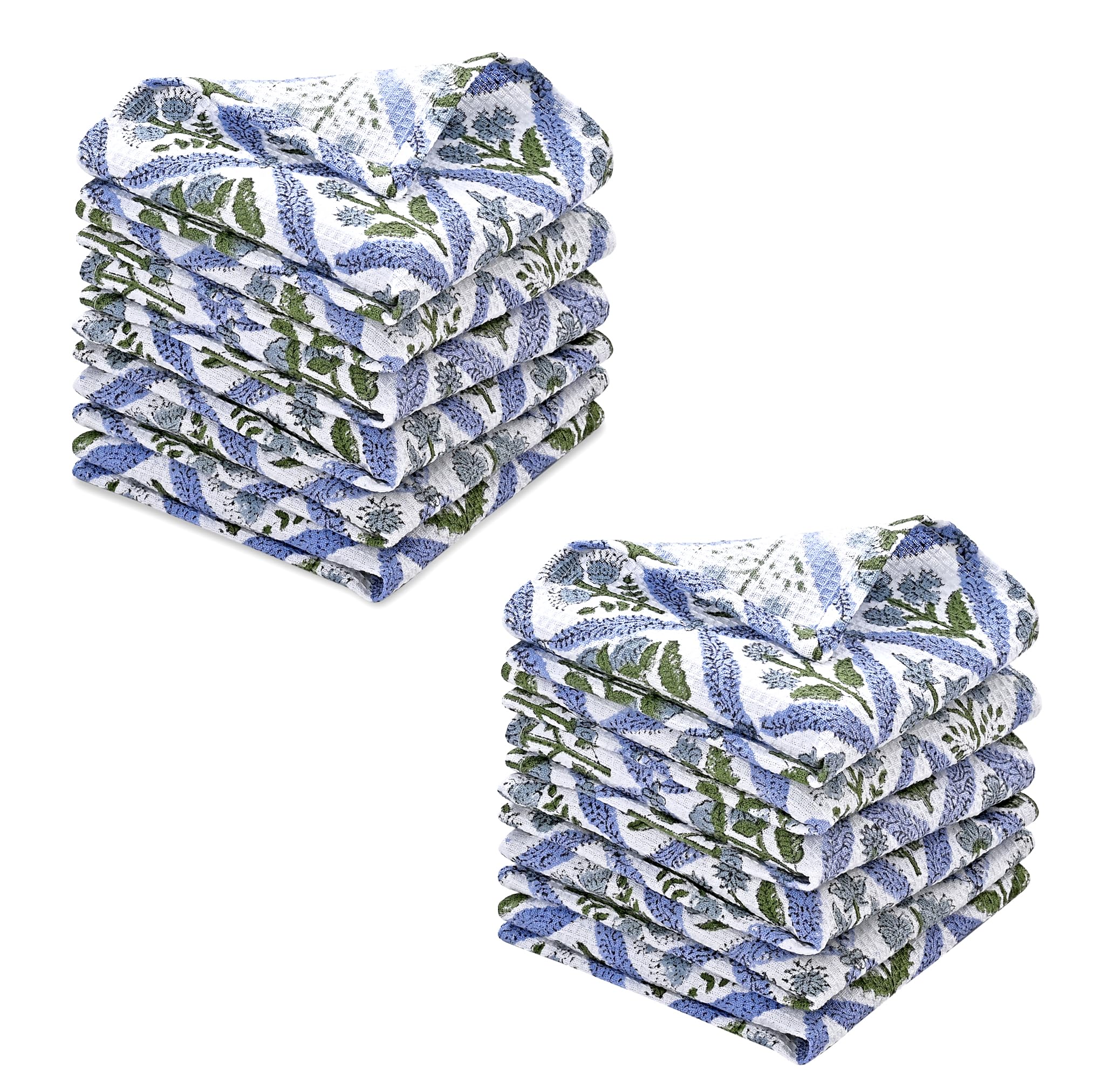 Hand Block Print Cotton Kitchen Towel - Light Steel Blue