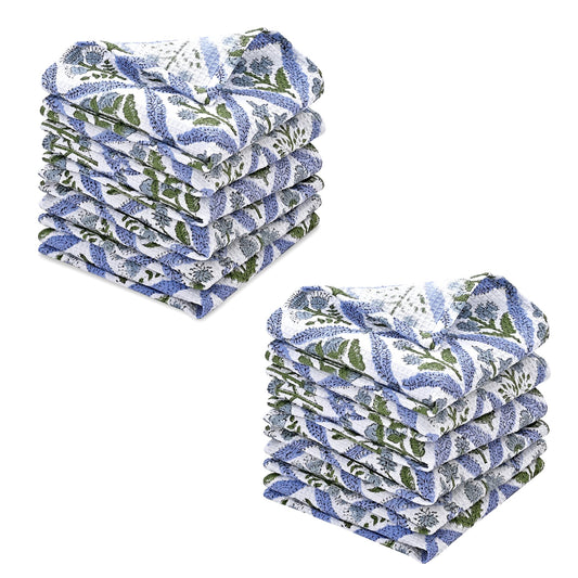 Hand Block Print Cotton Kitchen Towel - Light Steel Blue