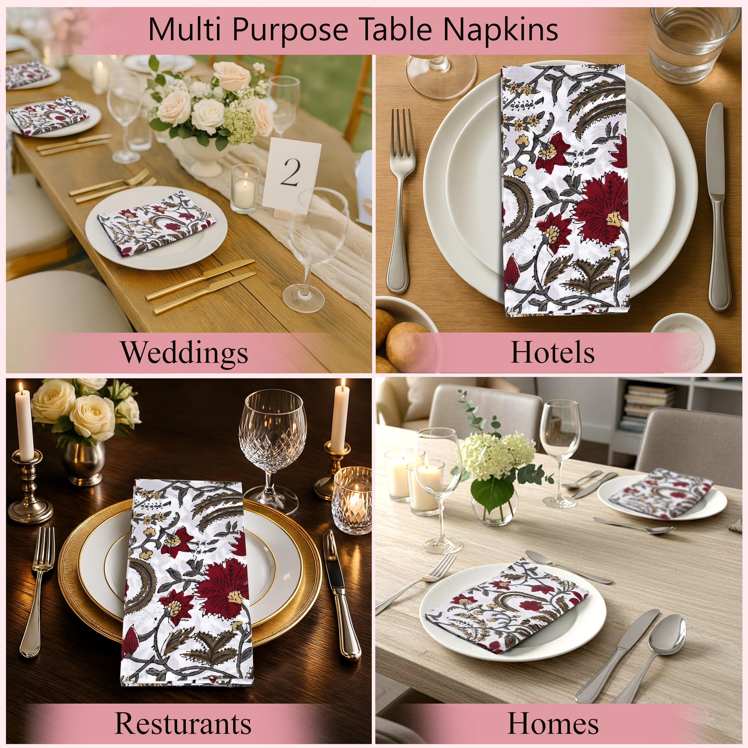 Hand Block Print Cotton Cloth Napkin - Prune Red