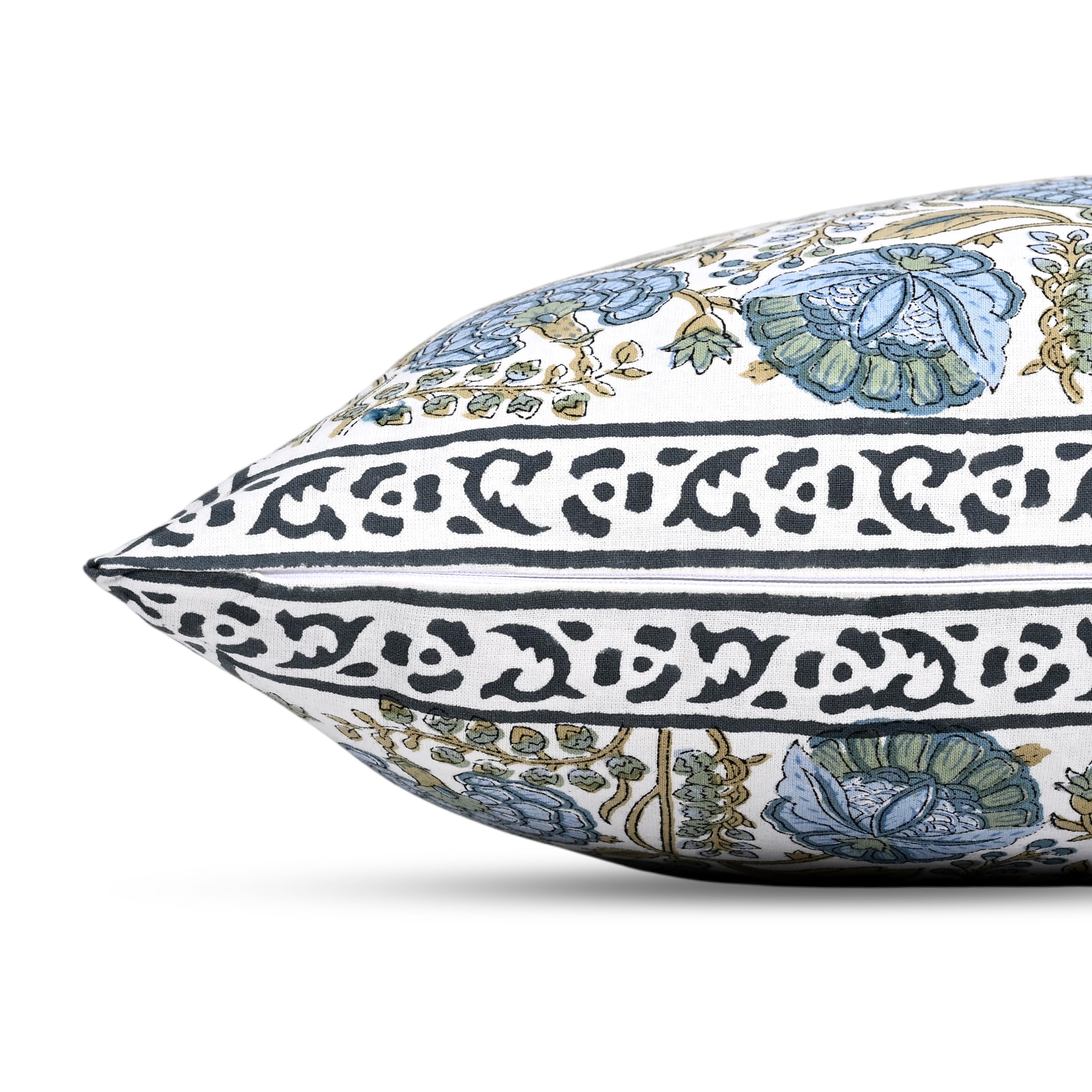 Hand Block Print Cotton Throw Pillow Cover - Asparagus Green