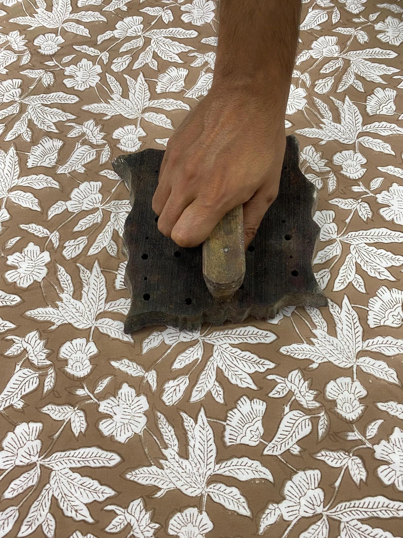Hand Block Print Cotton Tablecloth - Oak Brown