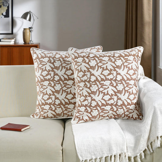 Hand Block Print Cotton Throw Pillow Cover - Oak Brown