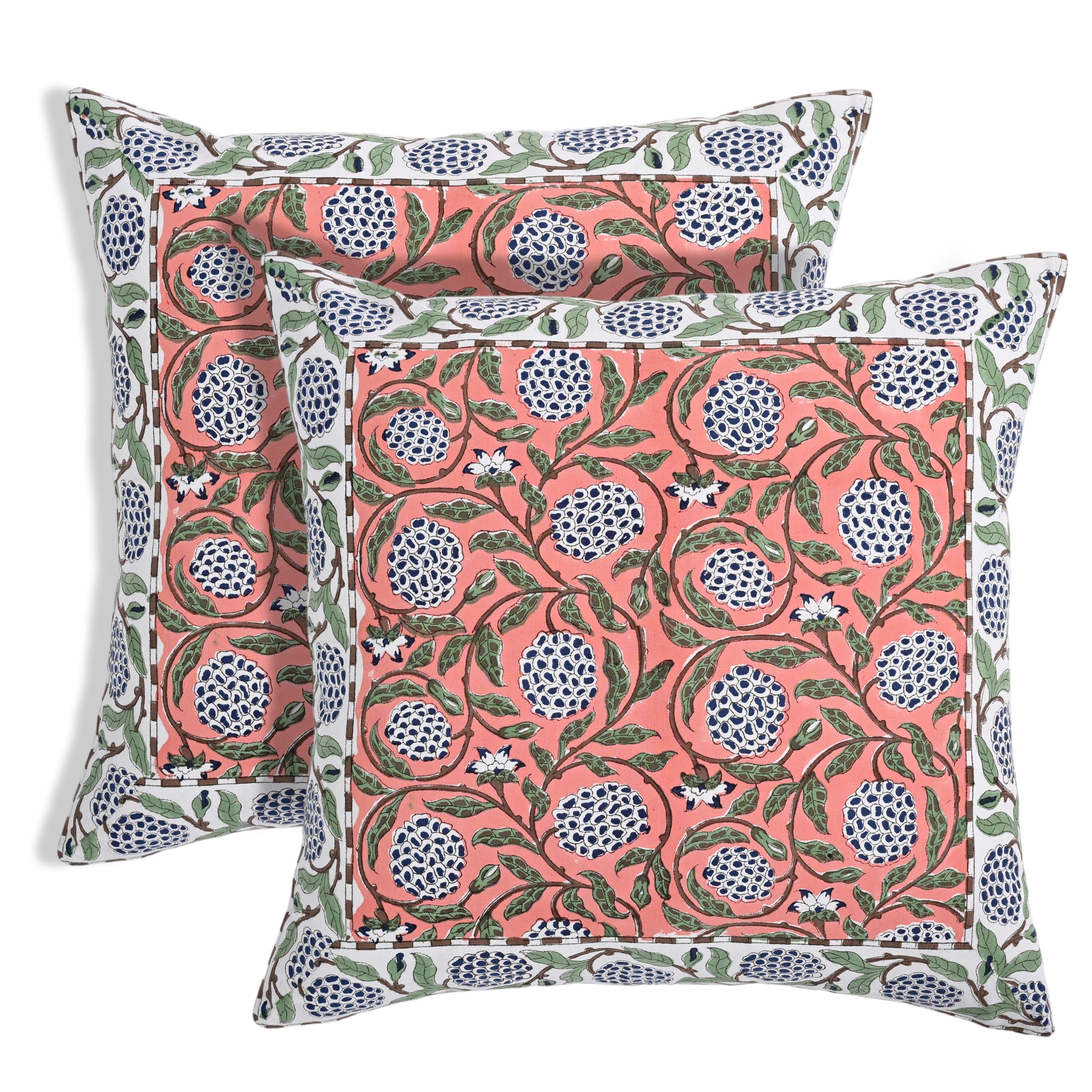 Hand Block Print Cotton Throw Pillow Cover - Dark Salmon Pink