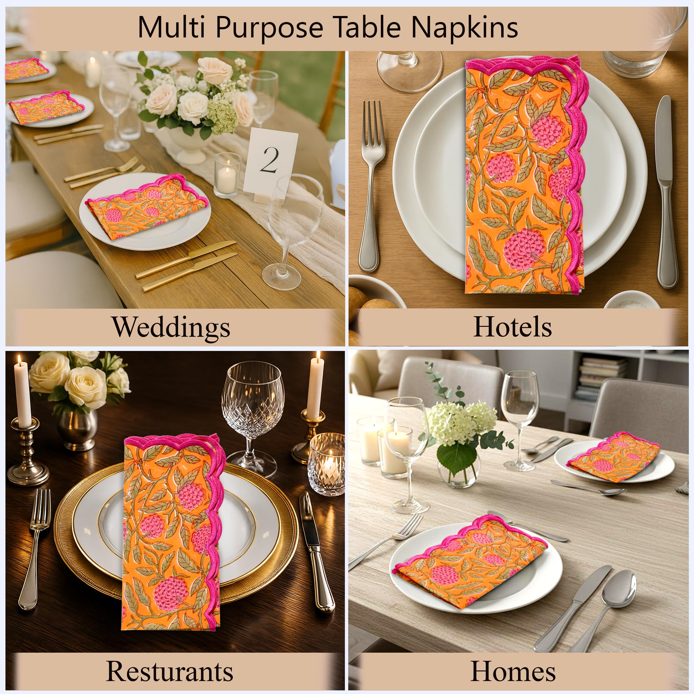 Hand Block Print Cotton Cloth Napkin - Bubblegum Pink
