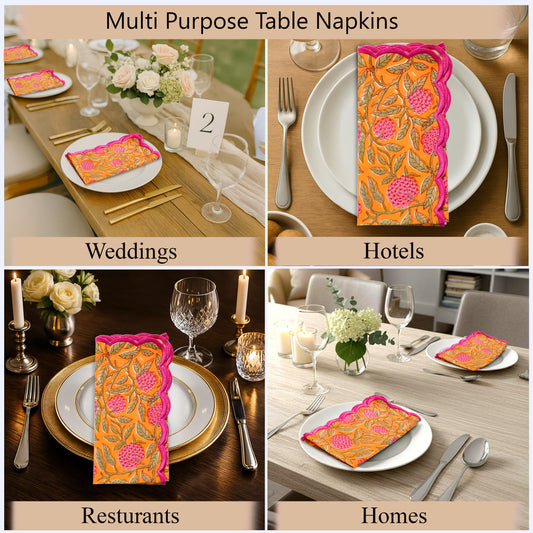 Hand Block Print Cotton Cloth Napkin - Bubblegum Pink