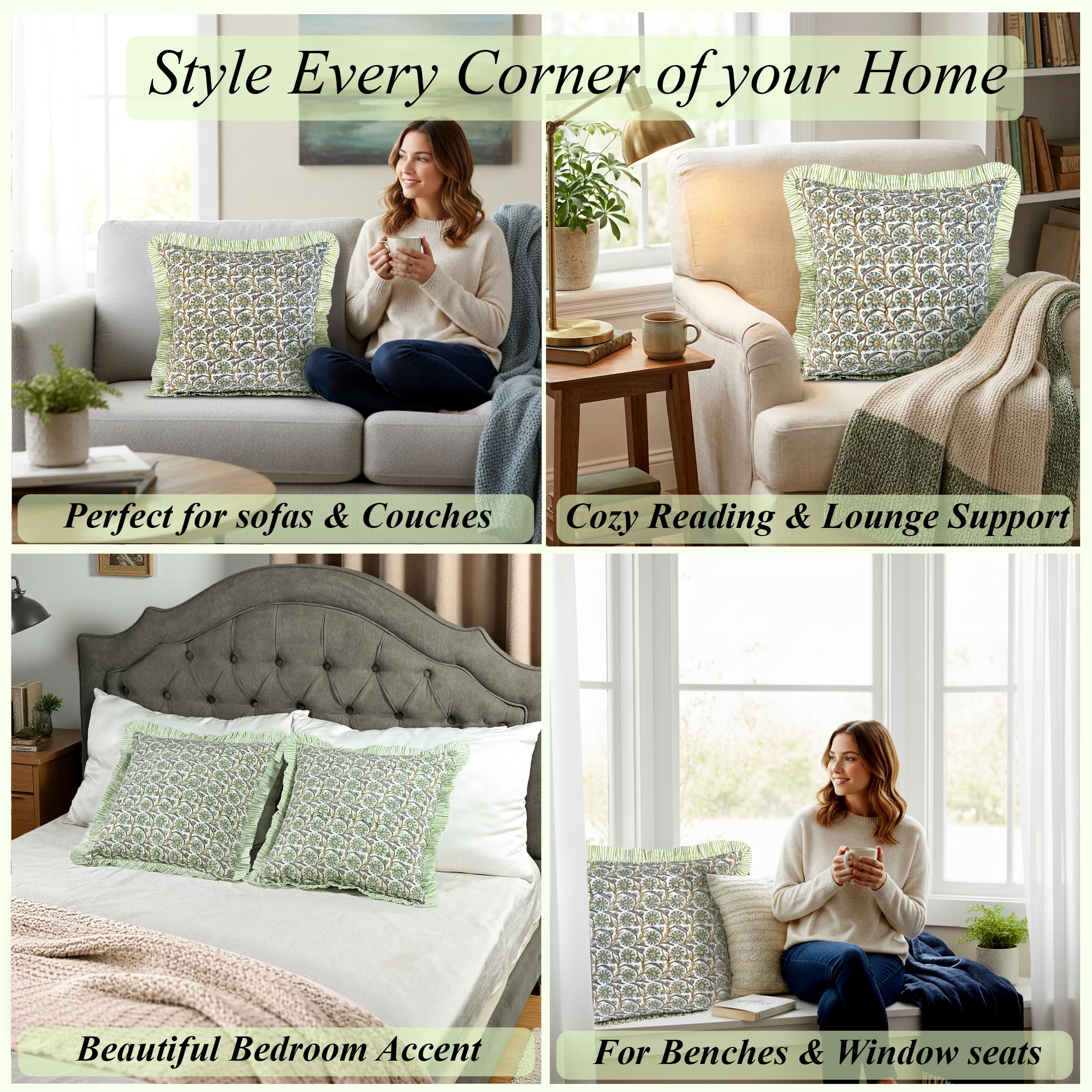 Hand Block Print Cotton Throw Pillow Cover - Bloom Bubbles