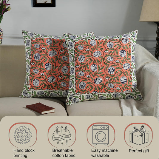 Hand Block Print Cotton Throw Pillow Cover - Dark Salmon Pink