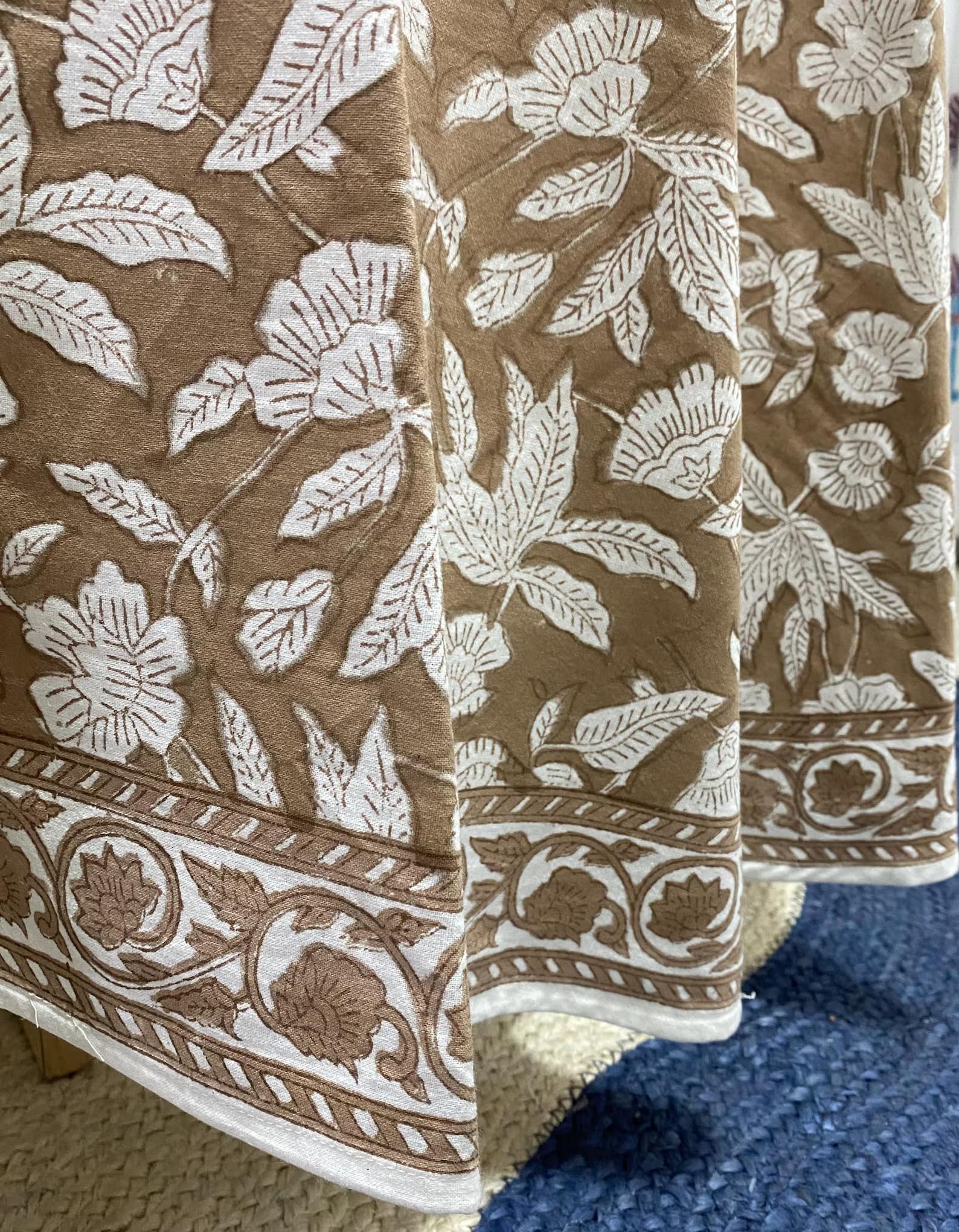 Hand Block Print Cotton Tablecloth - Oak Brown