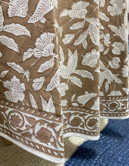 Hand Block Print Cotton Tablecloth - Oak Brown