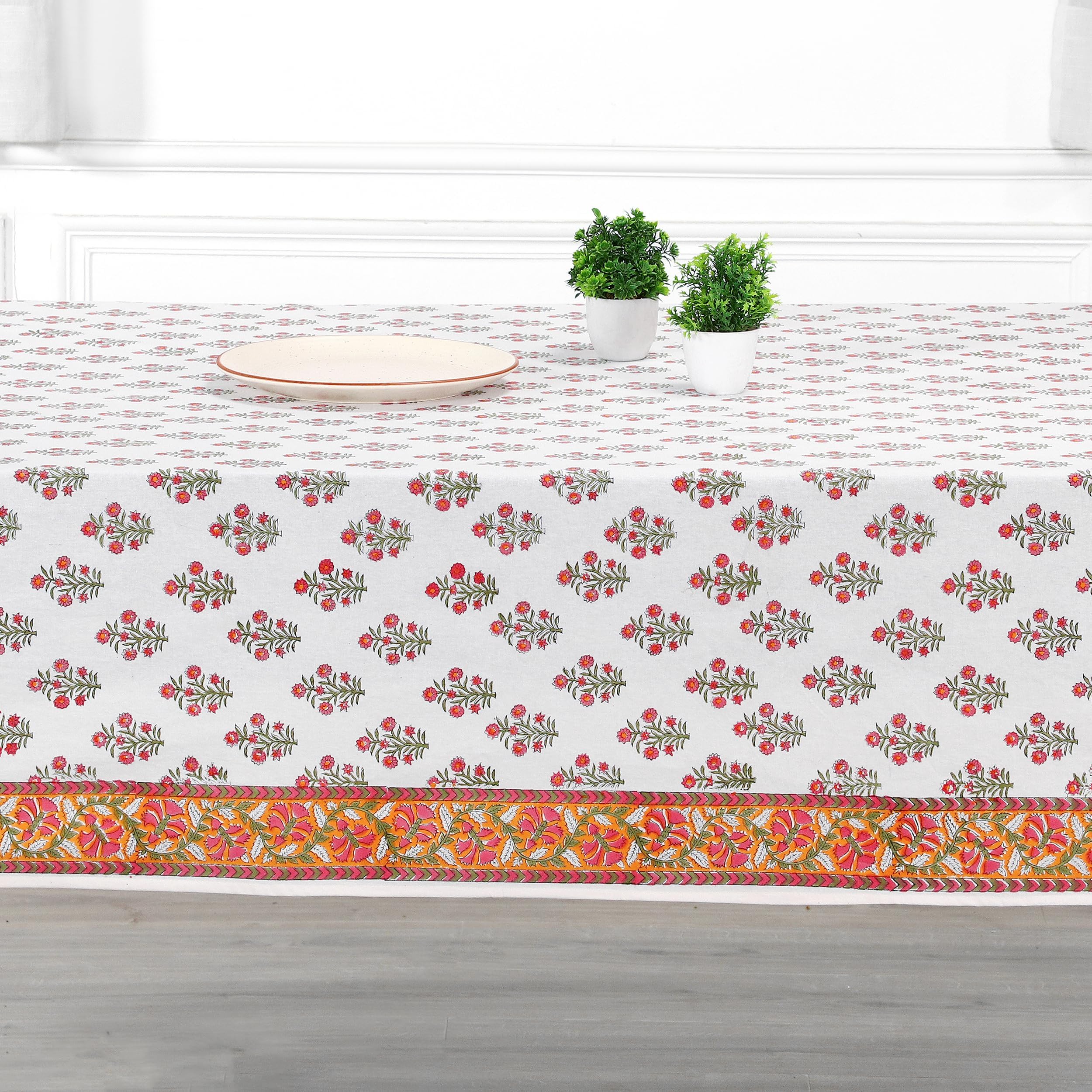Hand Block Print Cotton Tablecloth - Sun Kissed Petals