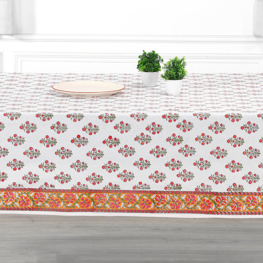 Hand Block Print Cotton Tablecloth - Sun Kissed Petals