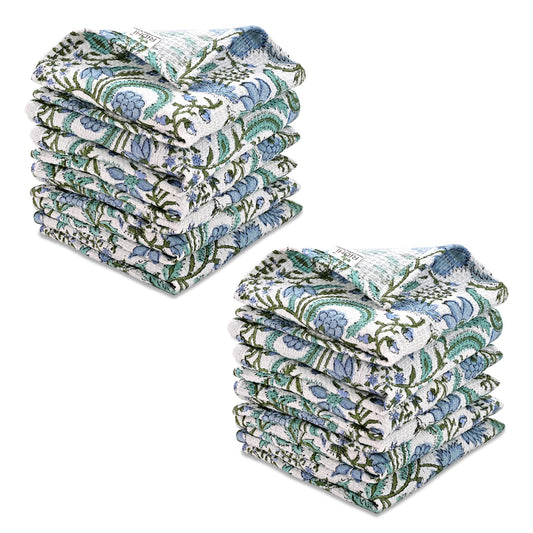 Hand Block Print Cotton Kitchen Towel - Columbia Blue