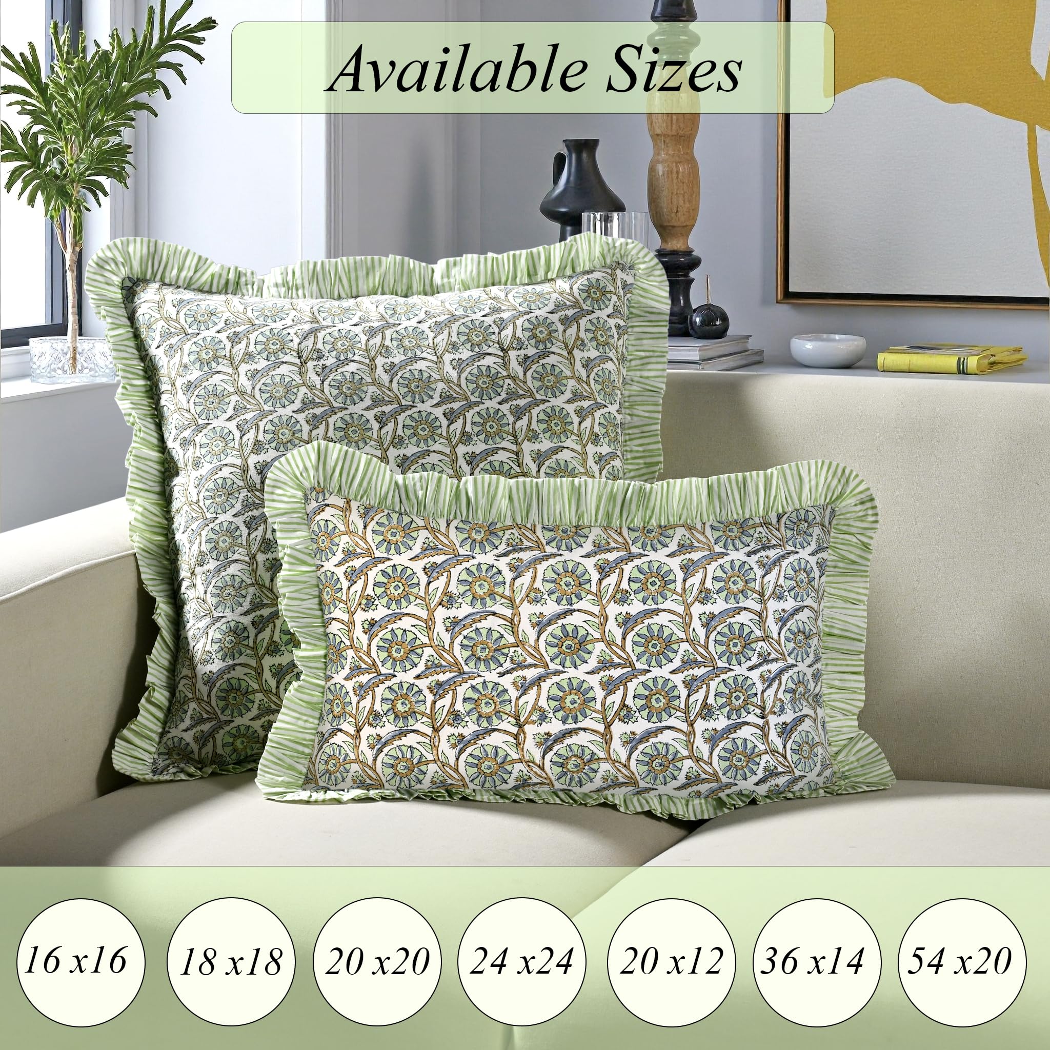 Hand Block Print Cotton Throw Pillow Cover - Bloom Bubbles