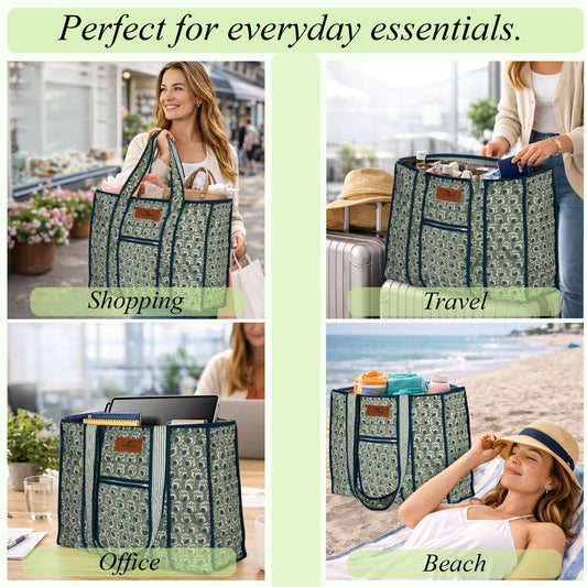 Hand Block Print Cotton Handbag - Basil Green