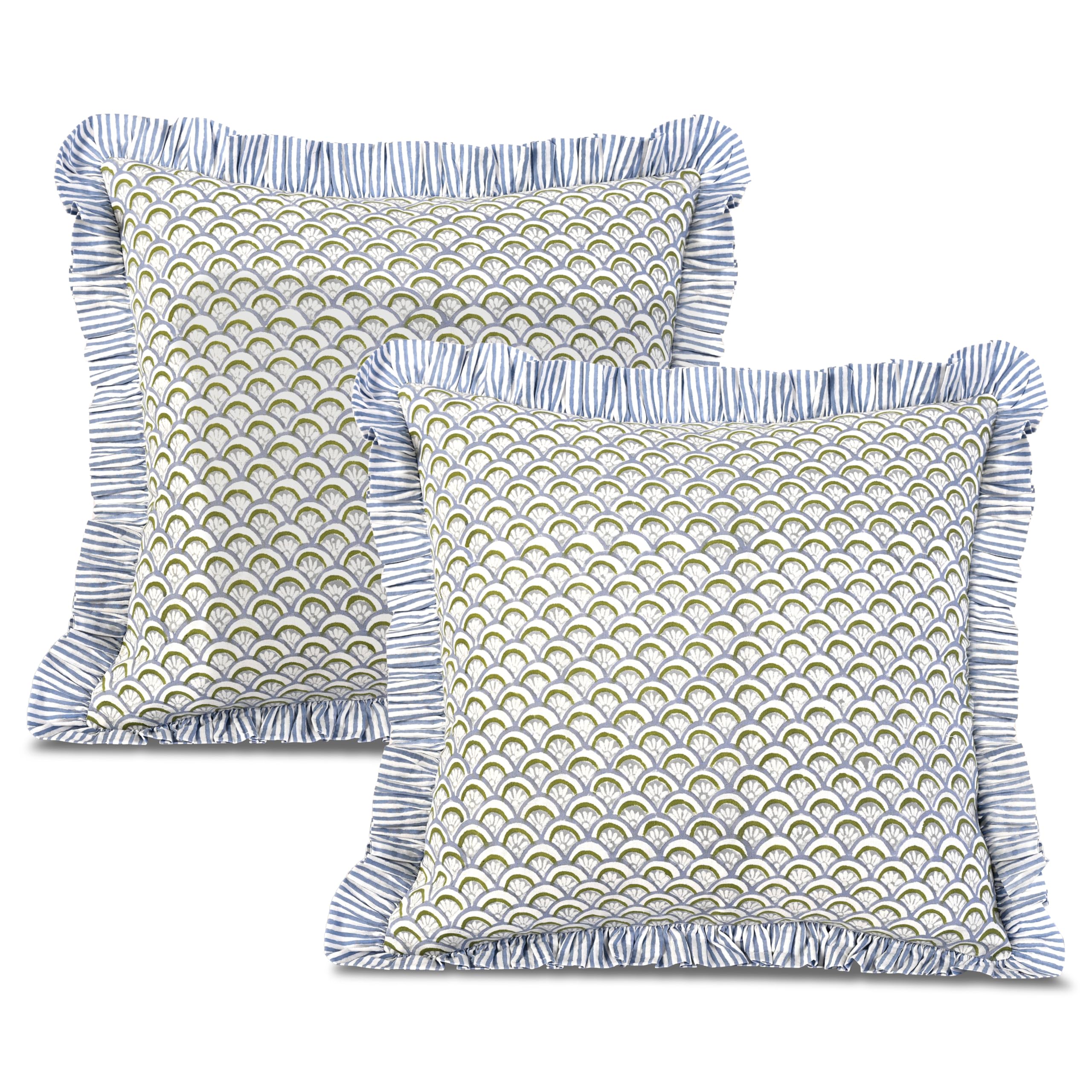 Hand Block Print Cotton Throw Pillow Cover - Hand Fan Harmony