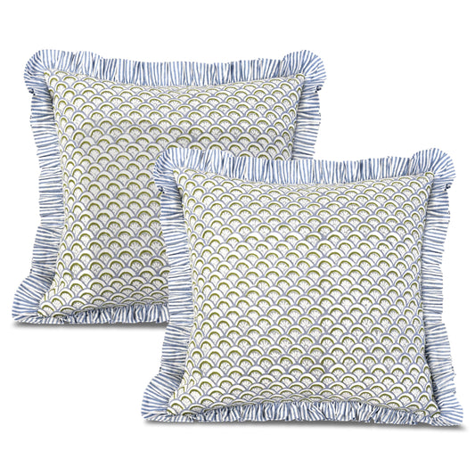 Hand Block Print Cotton Throw Pillow Cover - Hand Fan Harmony