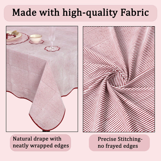 Hand Block Print Cotton Tablecloth - Ruby Red Stripe