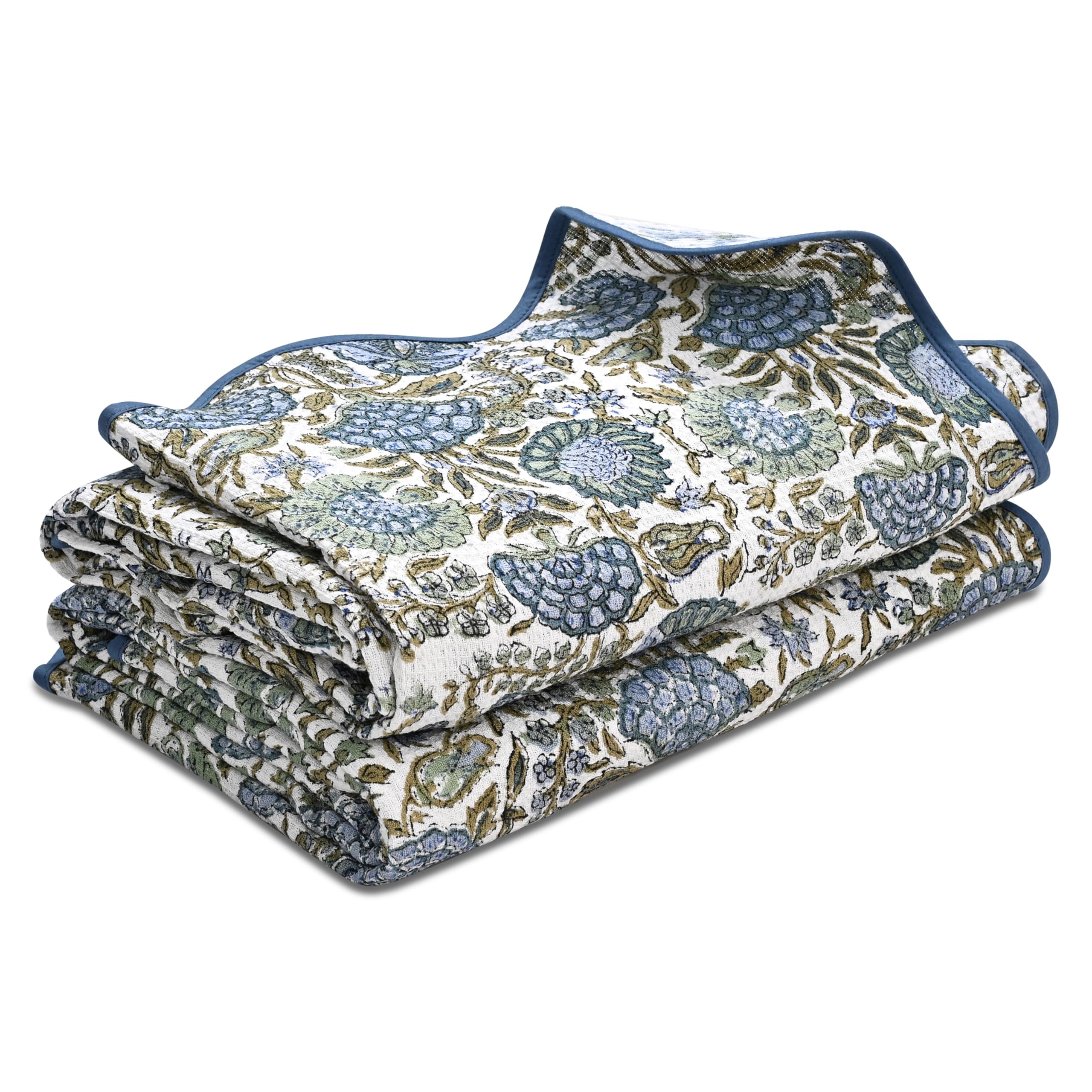 Hand Block Print Cotton Kitchen Towel - Asparagus Green