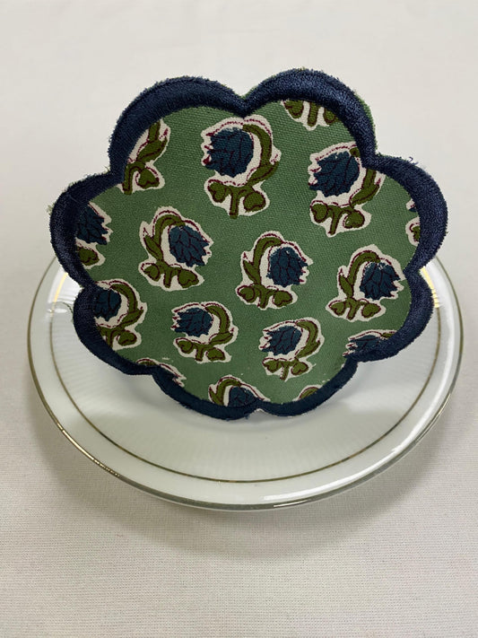 Hand Block Print Cotton Drink Coaster - Basil Green